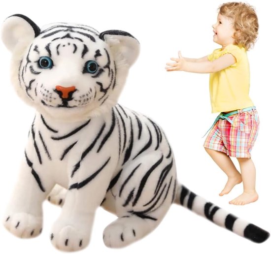 Pluche Tijger Speelgoed - Knuffel Pop - Kinderkamer Decoratie - Realistisch Ontwerp - 23 cm - Wit