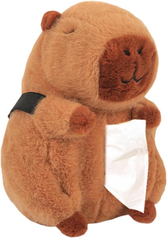 Pluche tissuebox - Zakdoekhouder - Auto Interieur - Schattig Capybara Design - 26 cm - Bruin