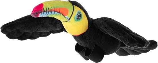 Pluche Toco Toekan - Knuffel Vogel - Kinderen Leren - Gevuld Met Gerecyclede Flessen - 11 cm - Zwart Oranje