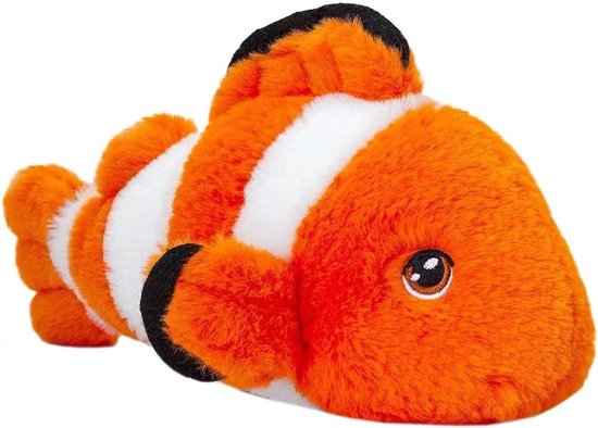 Pluche Vis - Knuffel Clownvis - Kinderkamer Decoratie - 100% Gerecycled Materiaal - 33 cm - Oranje Wit