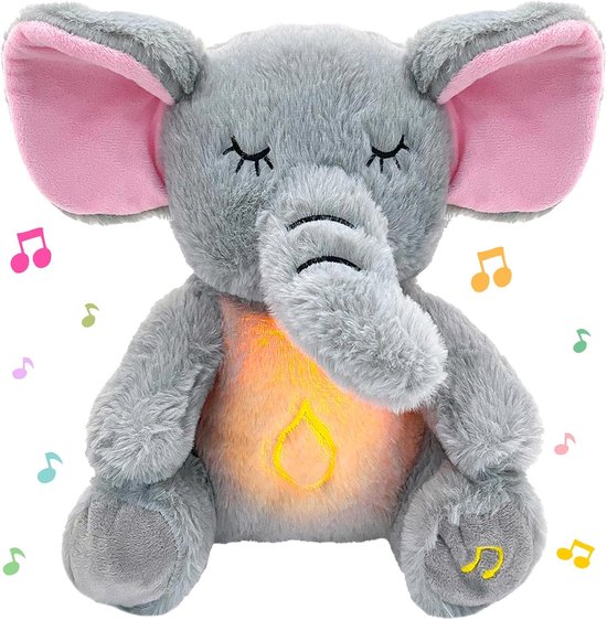 Pluche Zachte Olifant met Muziek, Ademhaling en Nachtlampje voor Baby's