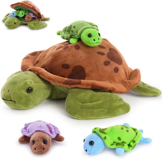 Pluche Zeeschildpad Familie - Knuffel Schildpad Set - Kinderspel en Decoratie - Verborgen Ritssluiting - 32 cm - Meerkleurig