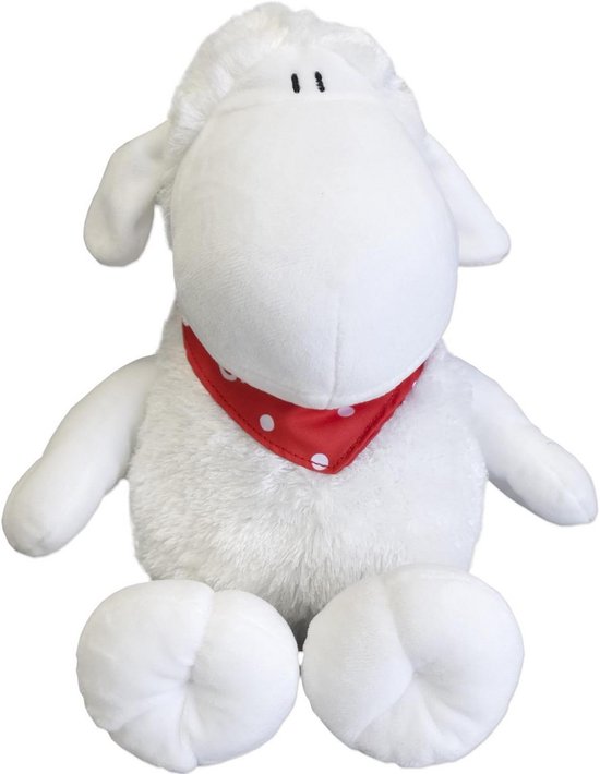 Pluchen knuffelschaap met rood gelukshalsdoek, 30 cm