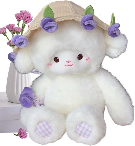 Pluchen Lammetje - Knuffel Schaap - Decoratie en Troost - Afneembare Hoed - 30 Centimeter - Paars