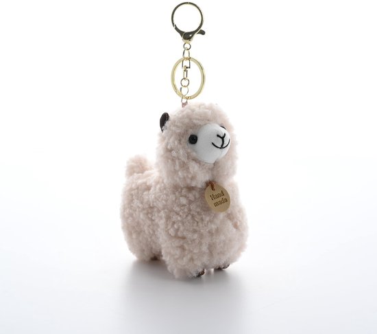 Pluchen Sleutelhanger, 12cm Schattig Lama Knuffeldier Met Gouden Sleutelring, Zachte Pluchen Hanger Voor Tas, Rugzak & Sleutels (Khaki)