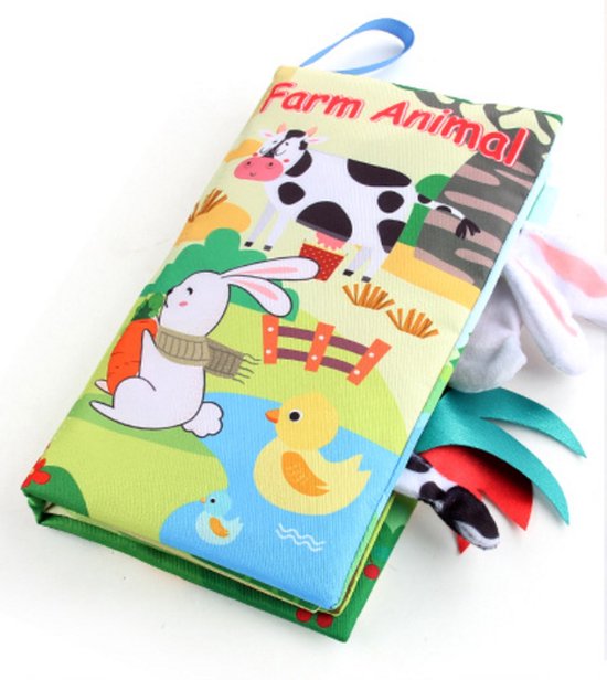 Pluchen speelgoed babyboek, tastbaar kreukelboek voor baby's, peuters en kleuters, interactief speelgoed voor de vroege ontwikkeling van jongens en meisjes en speelgoed voor kinderwagens (Ranch Animal Tails) van Merkloos