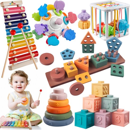 Pludo Baby Speelgoed - 6 in 1 Set - Montessori Speelgoed - Educatief Speelgoed - Kinderspeelgoed - Baby Speelgoed 6 Maanden - Speelgoed 1 Jaar - Speelgoed 2 Jaar - Speelgoed 3 Jaar