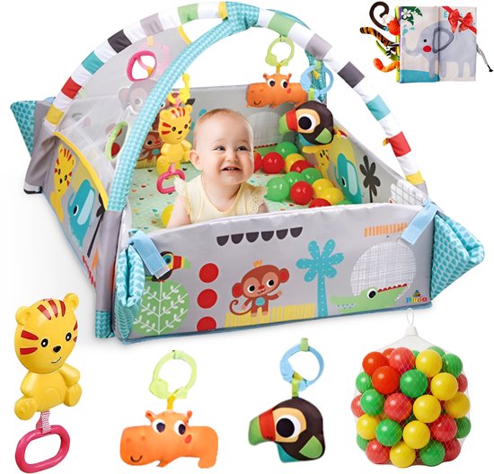 Pludo Babygym - Speelmat - Speelkleed - met Speelboog - Baby Speelgoed - Incl. 15 Speelballen, Knisperboekje van Merkloos