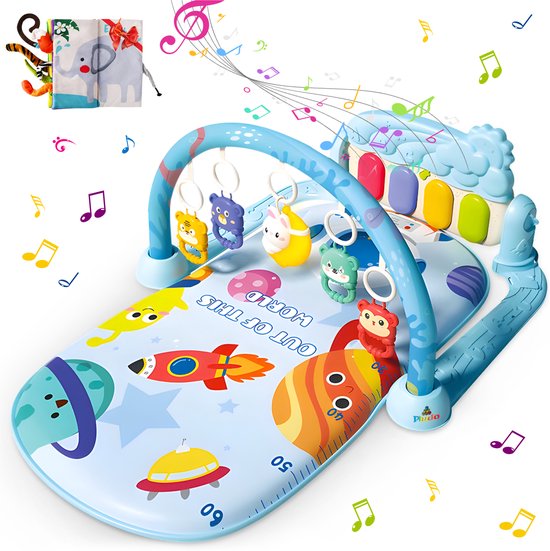 Pludo Babygym - Speelmat - Speelkleed - met Speelboog en Muziekpiano - Baby Speelgoed - Incl. Knisperboekje van Merkloos