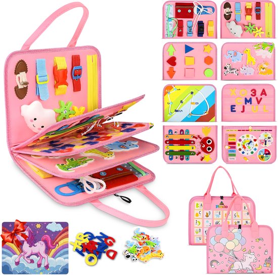 Pludo Busy Board - Activiteitenboek - Activiteitenbord - Montessori Speelgoed - Sensorische Speelgoed - Educatief Speelgoed - Speelgoed 1 Jaar - Speelgoed 2 Jaar - Speelgoed 3 Jaar - Roze van Merkloos