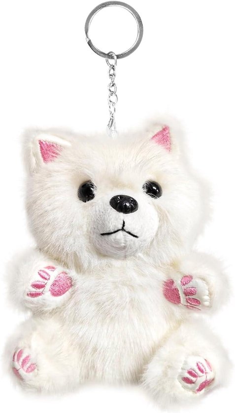 Pluizen Beeldje - Sleutelhanger Knuffel - Tas Decoratie - Zacht Pluizig Popje - 18 x 12 cm - Wit