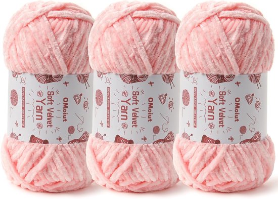 Pluizig Babygaren - Chenille Garen - Haken en Breien - Zacht en Pluisvrij - 3 x 100g 80m - Roze