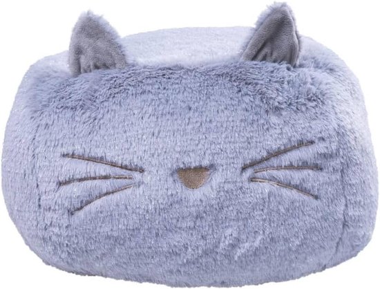Pluizige Kinder Poef met Kattenoren voor Peuters (1-4 Jaar) - Glinsterend Grijs - Gemaakt in Frankrijk