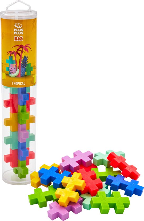 Plus-Plus BIG Tube tropical 15 delige bouwset - 3431 - Bouwspeelgoed - Constructiespeelgoed - Set met bouwstenen - Vanaf 1 jaar van Plus-Plus