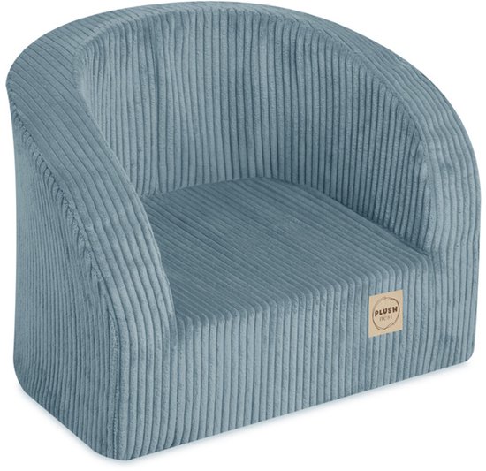 Plush Nest Kinderfauteuil Blauw Corduroy – Zachte Peuterstoel – Vanaf 1 Jaar – Licht & Veilig – 40x53 cm van Merkloos