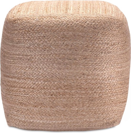 Poef kruk - voetensteun of voetenbank gevlochten jute - zitpoef in boho-stijl - kubus van $