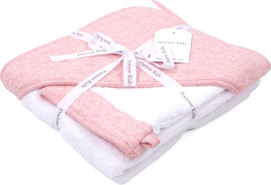 Poetree Kids badcape baby - badcape & washandje roze van Poetree Kids