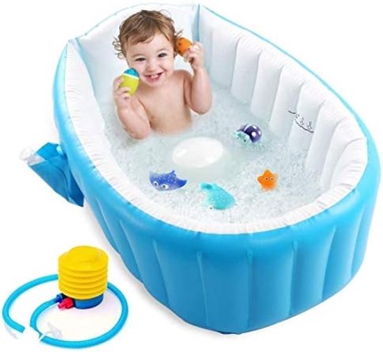 PolkaHome Opblaasbaar babybad voor kinderen, zwembad, voor jongens, luchtbaden, zomerzwembad, antislip, opvouwbaar, voor onderweg, babybadje, badstoel, voor 0-3 jaar van Polk