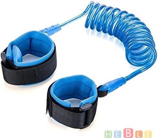 Polstuigje - Polsband kinderen - anti-wegloop kindertuigje voor aan pols met wandelkoortje - flexibel en elastisch looplijn peuter van 2 meter - one size - blauw - Heble