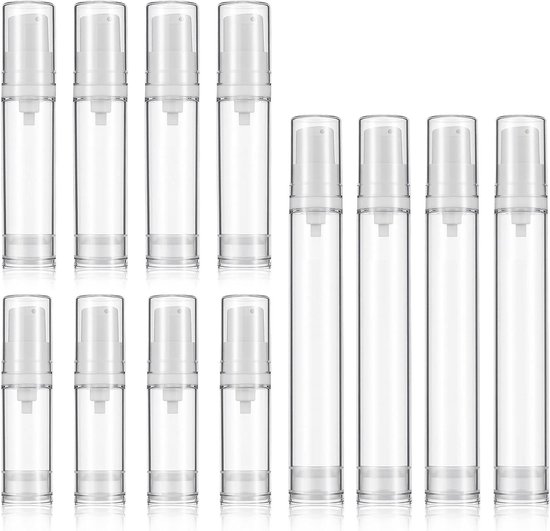 Pompdispenser voor Crème, 12 stuks, 5 ml, 10 ml, 15 ml - Leeg - Draagbaar en Reisvriendelijk
