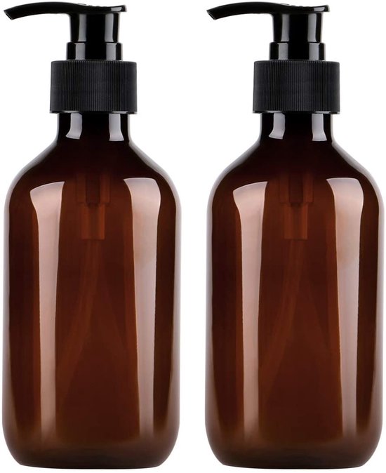 Pompflessen - Navulbare Shampoo Fles - 300 Ml Inhoud - 2 Stuks - Voor Badkamer Of Keuken - Bruin van Grabease