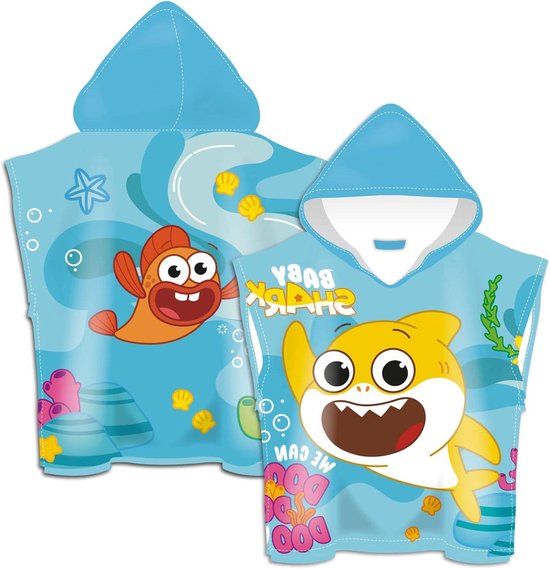 Poncho Microfleece - Baby Shark Deken - Knuffelen - Zachte Microvezel - 55x110 cm - Baby Shark