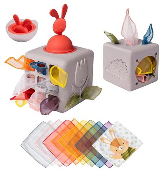 Pop-up doekjesbox voor baby's met interactieve doeken van Lovevery