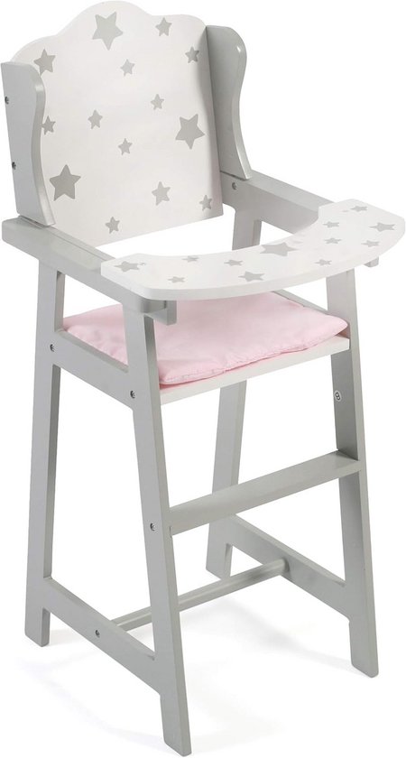Poppen eetstoel - Stoel voor poppen - Poppen verzorgen - Met zacht kussen - 59 cm hoog - Grijs