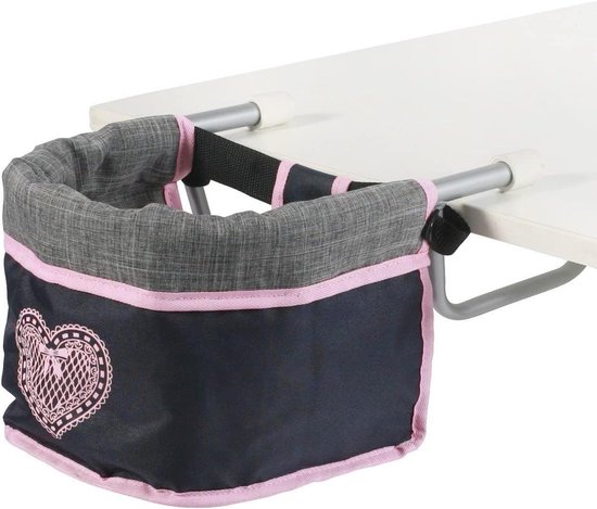 Poppentafelstoel - Poppenstoel - Poppen verzorgen - Veiligheidsgordel - 42x26x20 cm - Grijs marineblauw