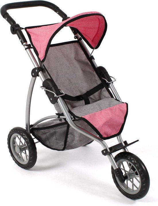 Poppenwagen Jogging Buggy voor Kinderen van 4 tot 8 Jaar - Grijs/Roze van Merkloos