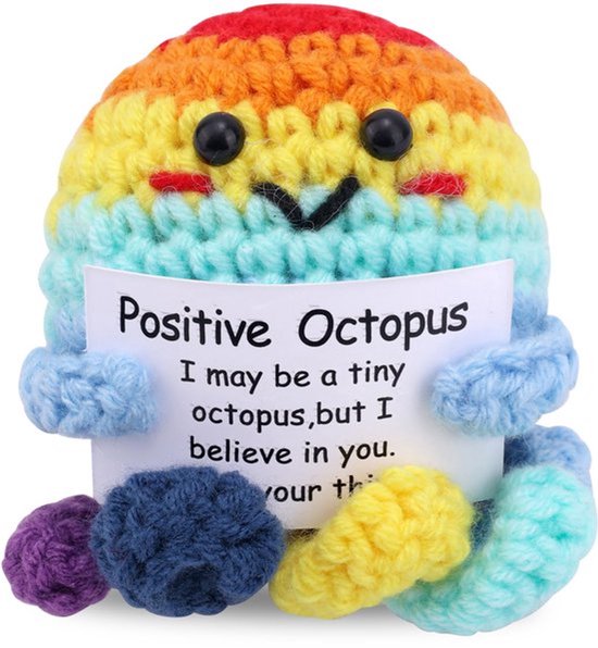 Positieve gehaakte dieren, schattige mini-octopus, handgemaakte gebreide pop, emotionele steun, aardappel, inspirerende cadeau-ideeën, verjaardag, Kerstmis, vrouwen, vriend, meisje, cadeau
