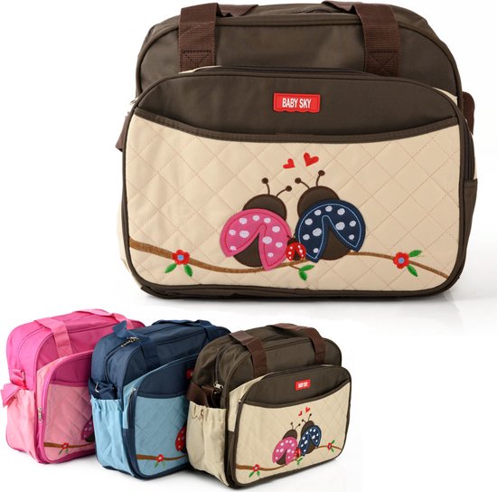 Praktische Luiertas - Baby Verzorgingstas- Inclusief Verschoningsmatje - Flessenhouder - Lieveheersbeestjes - Bruin van Olivia & Jane