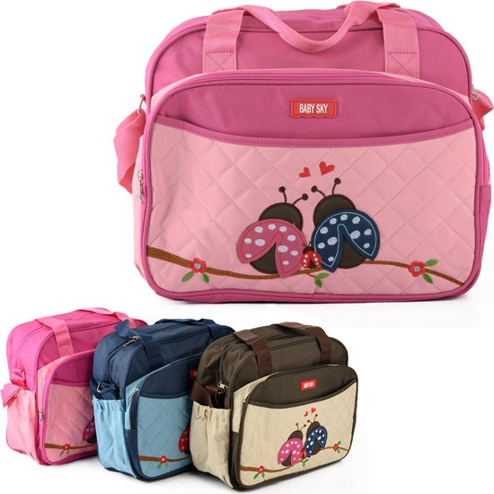 Praktische Luiertas - Baby Verzorgingstas- Inclusief Verschoningsmatje - Flessenhouder - Lieveheersbeestjes - Roze van Patong Mama