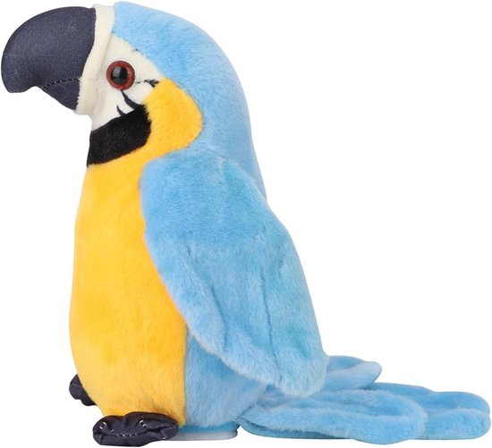 Pratend Knuffeltje - Leerspeeltje Zingen - Interactief Leren - Herhaalt Spraak - 25 cm - Blauw