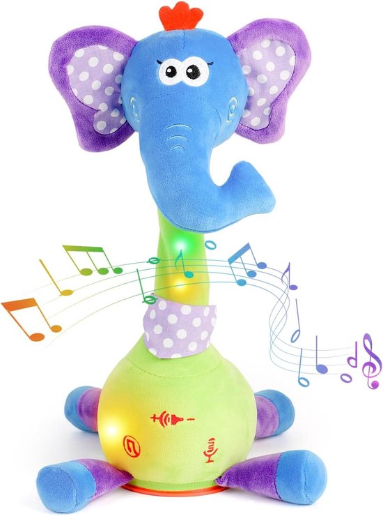 Pratende Olifant Knuffel - Interactieve Knuffel Olifant - Kinderen Vermaken - Spreekt Geluiden Na - 360 g - Grijs