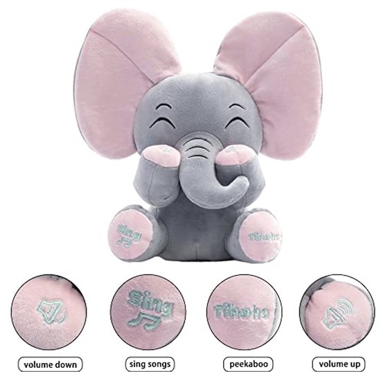 Pratende Zingende Pluche Olifant - Schattig Peek A Boo Speelgoed voor Baby's en Peuters van Merkloos