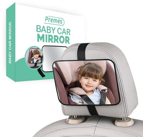 Premes Autospiegel Baby - Voor hoofdsteun - 19 x 14 CM - Achteruitkijkspiegel - Achterbank spiegel - Baby Auto - Spiegel - Baby Spiegel Auto - Binnenspiegel - Voor Achterbank - Kind - Bijrijder van Premes