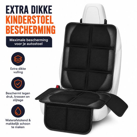 Premium Kinderstoelhoes Beschermmat in zwart met opbergvakken en Extra Dik- Autostoelbeschermer - isofix geschikt - onderlegger kinderzitje - onderlegger kinderstoel - autostoelhoezen - autobeschermhoes - achterbank beschermhoes