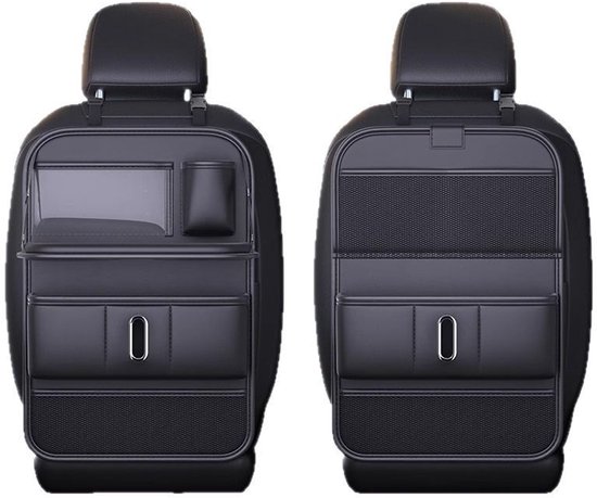 Premium PU Leren Autostoel Organizer- Auto Organizer met Tablet Houder - Auto Ipadhouder voor Kinderen - Auto Organizer met Uitklapbaar Tafel - Tray - Fleshouder - Tissuehouder - Car Organizer - Car seat organizer - Luxe Mat Zwart