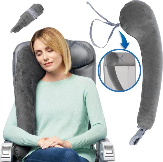 Premium reiskussen-nekkussen met traagschuim voor op reis en dutjes op kantoor - wasbare pluche overtrek van TravelBlue