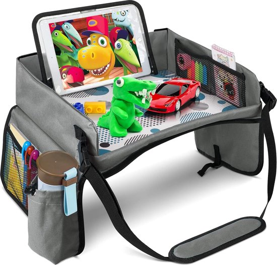 Premium Reistafel Voor Auto met Tekentafel & Tablethouder - Autostoel Organizer - Speeltafel - Whiteboard - Grijs van Merkloos