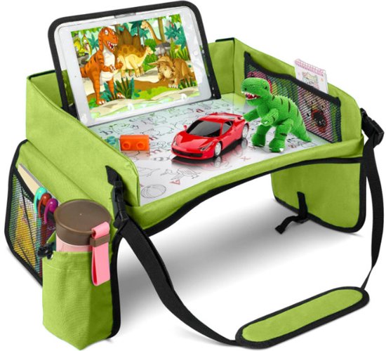 Premium Reistafel Voor Auto met Tekentafel & Tablethouder - Autostoel Organizer -Speeltafel - Whiteboard - Groen van Premium