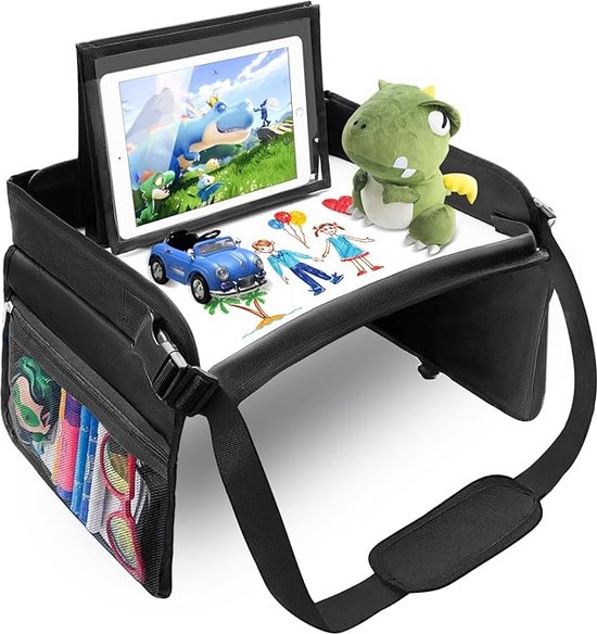 Premium Reistafel Voor Auto met Tekentafel & Tablethouder - Autostoel Organizer -Speeltafel - Whiteboard - Zwart van Angago