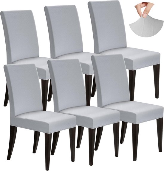 Premium Waterproof Dining Chair Covers, Set of 4 or 6, Elastic High Back Chair Covers, Removable and Washable, Suitable for Banquets, Kitchens and Parties(Light Grey, 6 Pieces)