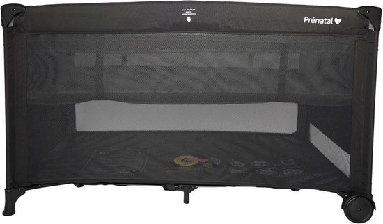 Prénatal campingbed Sinne - Inklapbaar reisbedje - Met bodemverhoger en kruipluik - Inclusief draagtas - Zwart - 60 x 120 cm