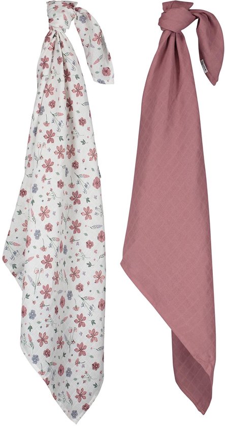 Prénatal hydrofiele multidoeken bloemen 2 stuks - Hydrofiel XL 2-pack - Ivoor wit - 110 x 110 cm