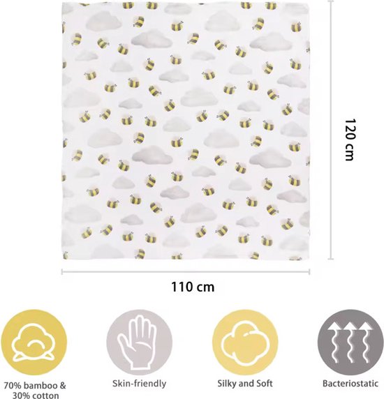 Pretty Panda - Hydrofiele doeken XL bijtjes - Super zacht 70% bamboe en 30% katoen - hypo allergeen - ideaal kraamcadeau van Merkloos