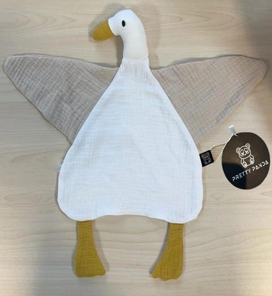 Pretty Panda - super zacht knuffeldoekje gansje beige wit - hydrofiel en kan in droogkast - ideaal kraamcadeau van Merkloos