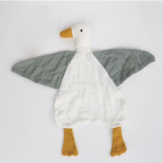 Pretty Panda - super zachte knuffel gansje groen wit - hydrofiel en kan in droogkast - ideaal kraamcadeau van Merkloos