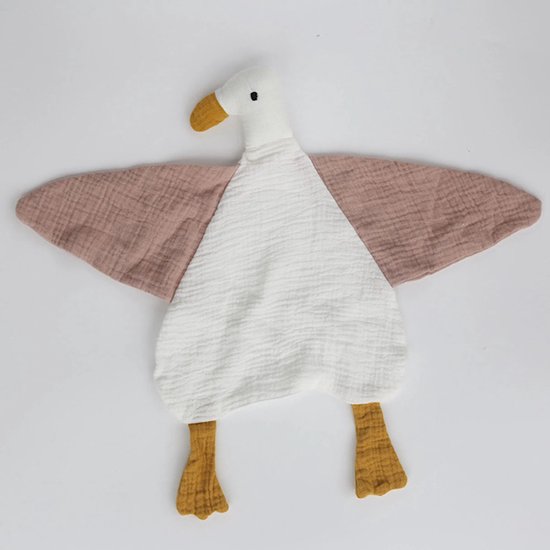 Pretty Panda - zachte knuffel gansje roze wit - katoen mousseline - ideaal kraamcadeau - hydrofiel en kan in droogkast van Merkloos